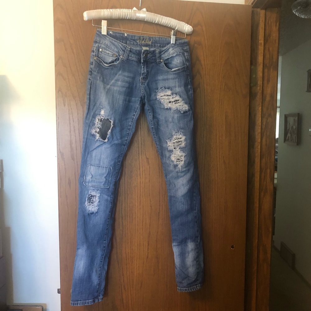 Red Rivet Patch Distressed Jeans 3
